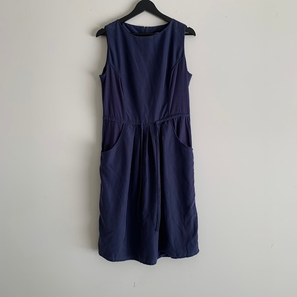 Ronen Chen Dresses & Skirts - Ronen Chen Navy Blue Sleeveless Pleated Midi Dress with Pockets 4
